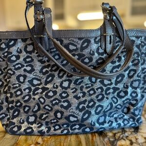 Coach Shiny Silver Leopard Print Handbag